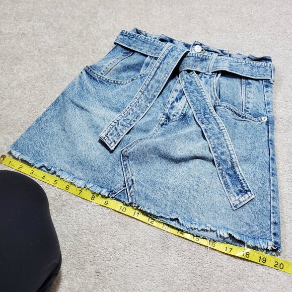 WE THE FREE East Of Eden Denim Mini Skirt Free People Retro Raw Hem Women's 25 - Picture 13 of 14